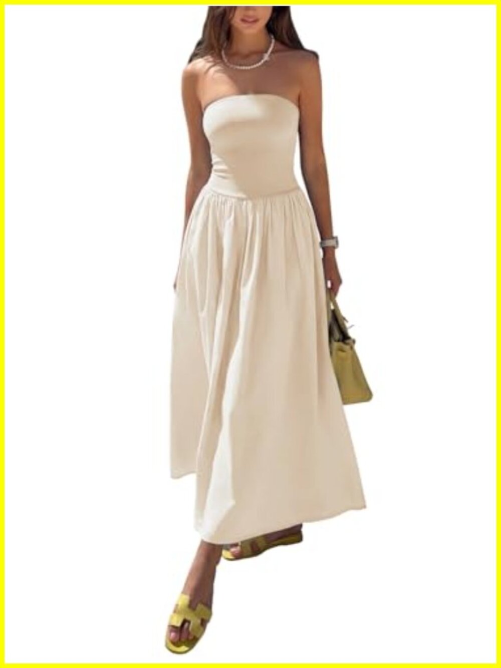 Women's Strapless A-Line Maxi Dress with Pockets Cotton/Polyester Sleeveless
